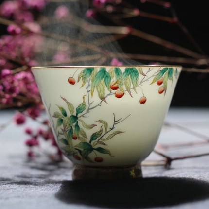 景德镇手绘 珐琅彩主人杯 桃李杯 茶杯 景德镇手绘 珐琅彩主人杯 桃李杯 茶杯